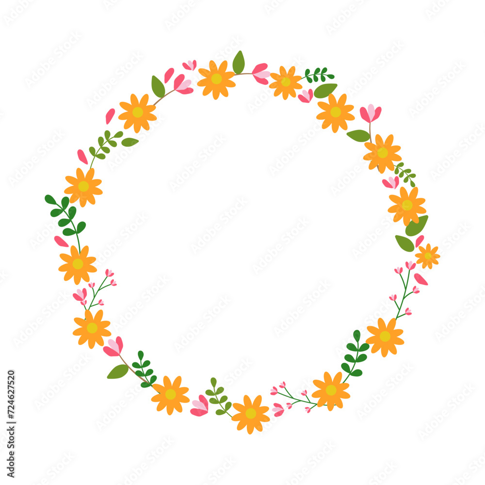 Flower wreath on white background. Flat vector illustration