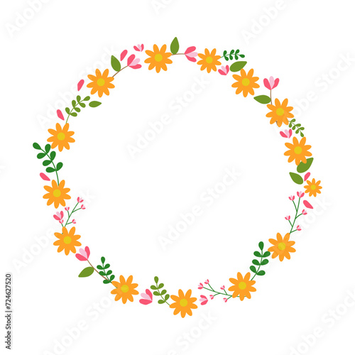 Flower wreath on white background. Flat vector illustration