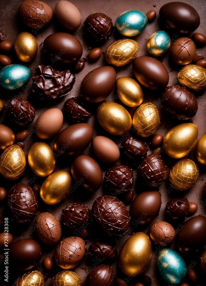Obraz premium Easter chocolate eggs and bunny. Selective focus.