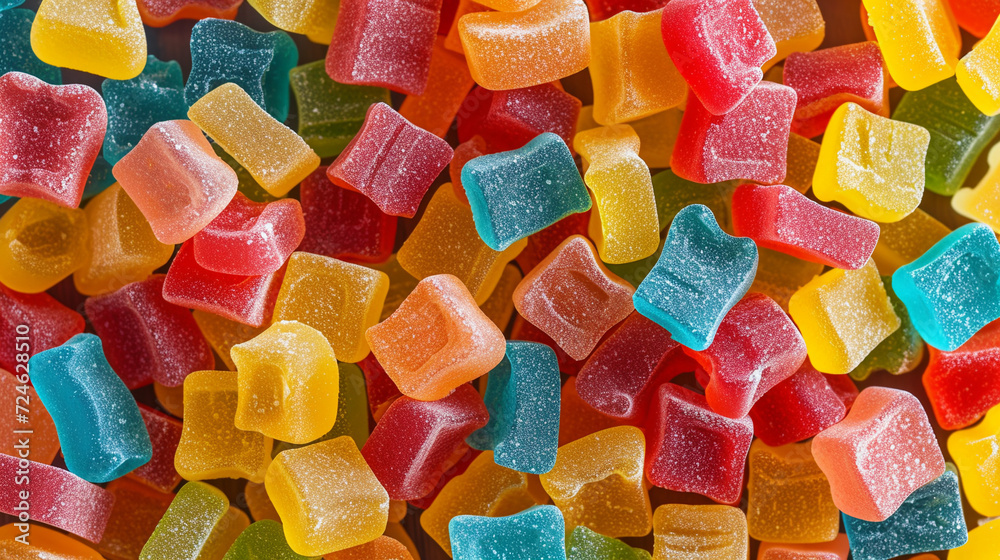 Cute sweet candies background, flat lay. 