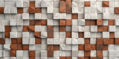 Fototapeta Naklejka Na Ścianę i Meble -  Abstract 3d render, brick wall brown and white theme geometric square background design, scene for products showcase, promotion display, abstract modern business background 3d