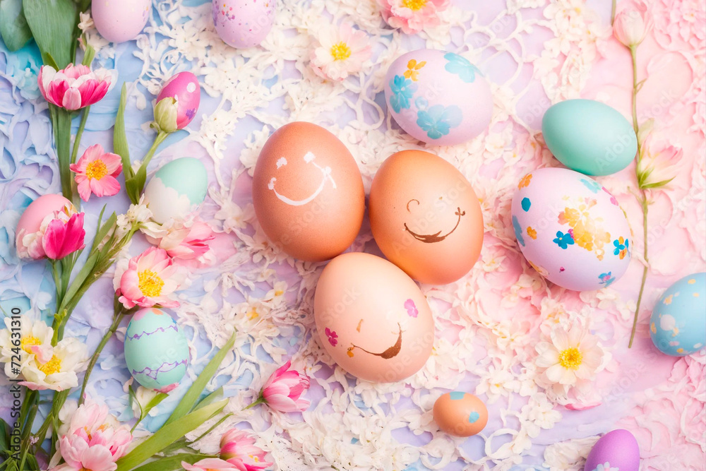 Beautiful Easter eggs for the holiday. Selective focus.