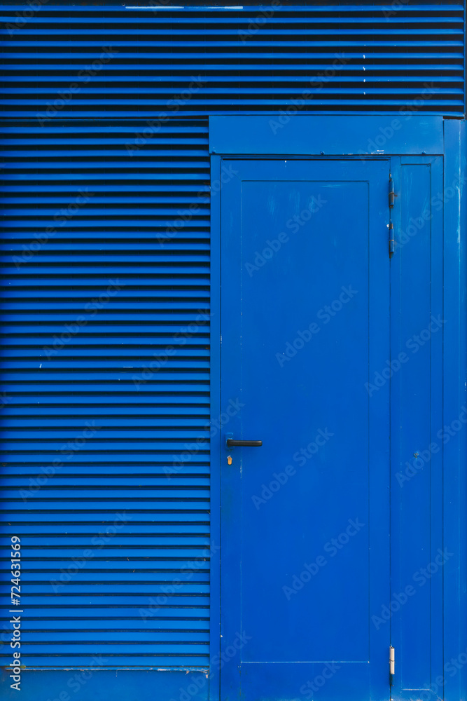 Old blue door, exterior front view Old blue door, exterior front view