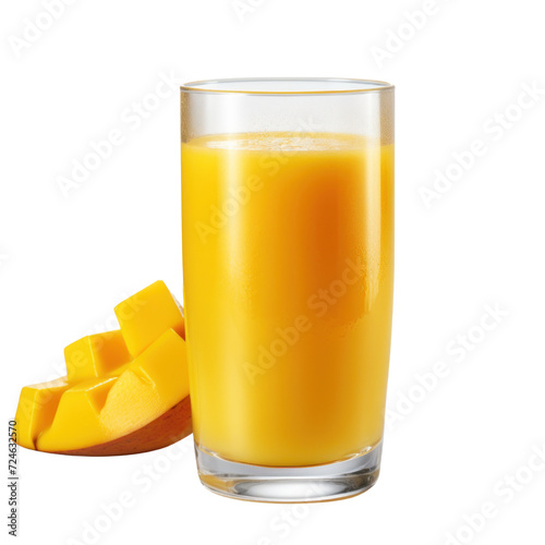 Glass of fresh mango juice on transparent background