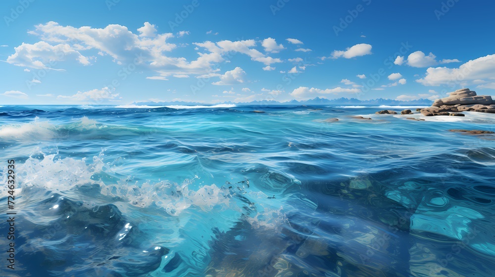 A panoramic view of a pristine cobalt blue ocean, stretching towards the horizon, with no land in sight