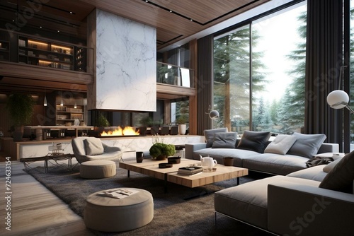 Modern, stylish 3D living room. Generative AI © Aiden