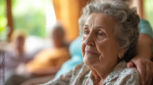 Pensive Elderly Woman in Care Home, Reflecting on Life with a Depth of Experience and Wisdom
