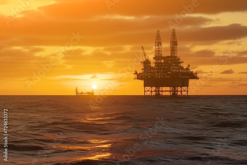 Oil rig in the ocean with a sunset in the background © Ievgen Skrypko