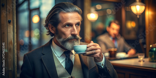 Man Enjoying Coffee in a Cozy Café