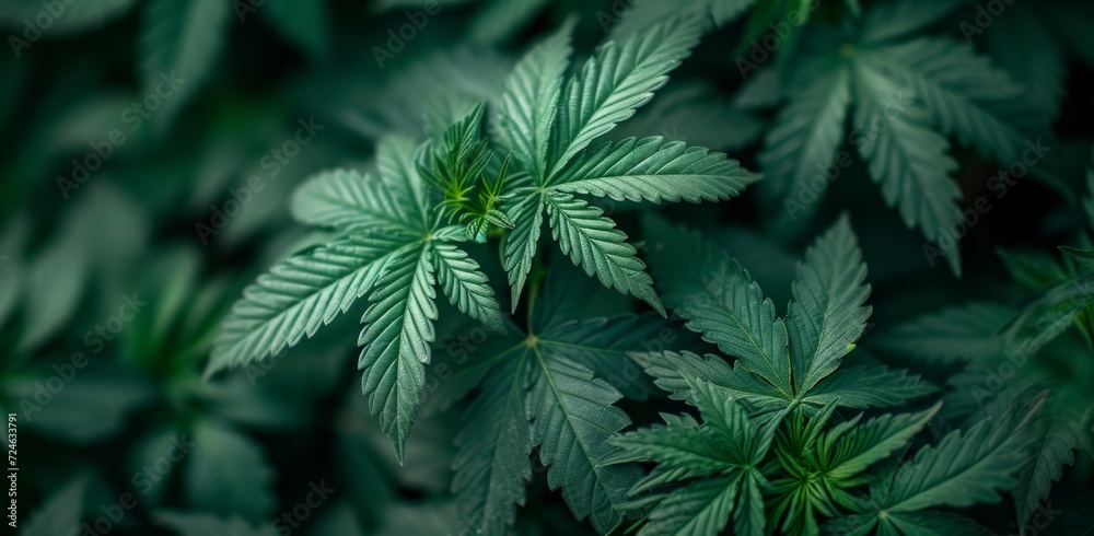 green cannabis leaves with dark background