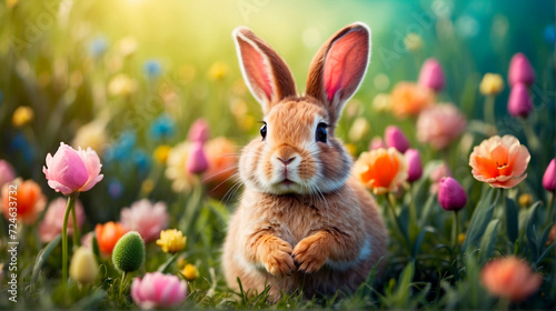 Easter eggs and bunny beautiful background. Selective focus.