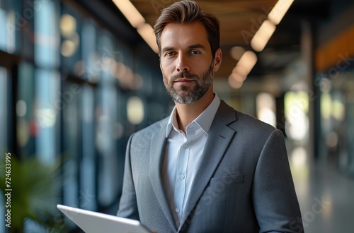 handsome businessman holding digital tablet