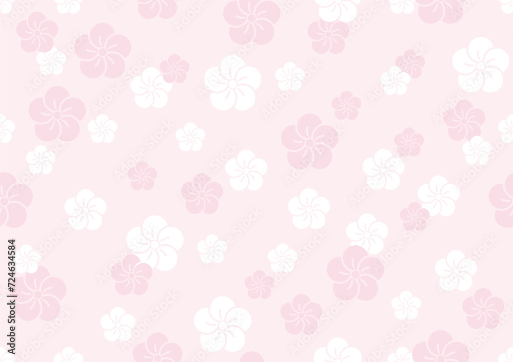 Horizontally And Vertically Repeatable Vector Seamless Pattern With Japanese Vintage Plum Flower Symbols.