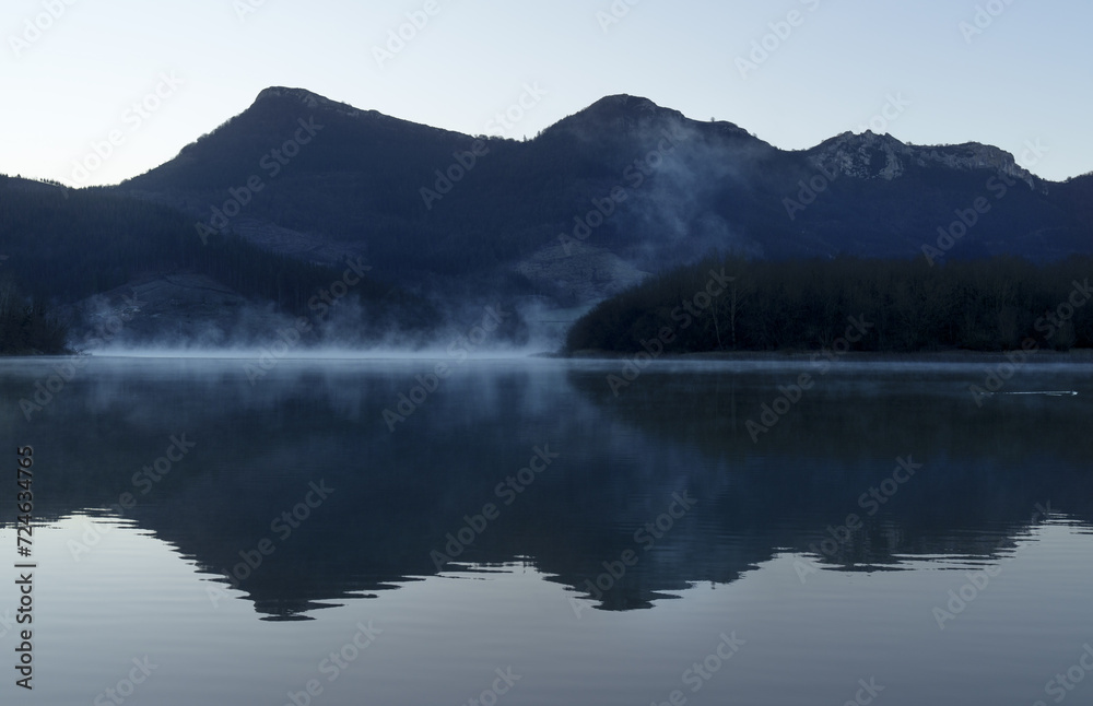 Mists on the Urkulu reservoir. Mists on the Urkulu reservoir at dawn, Euskadi Mists on the Urkulu reservoir. Mists on the Urkulu reservoir at dawn, Euskadi