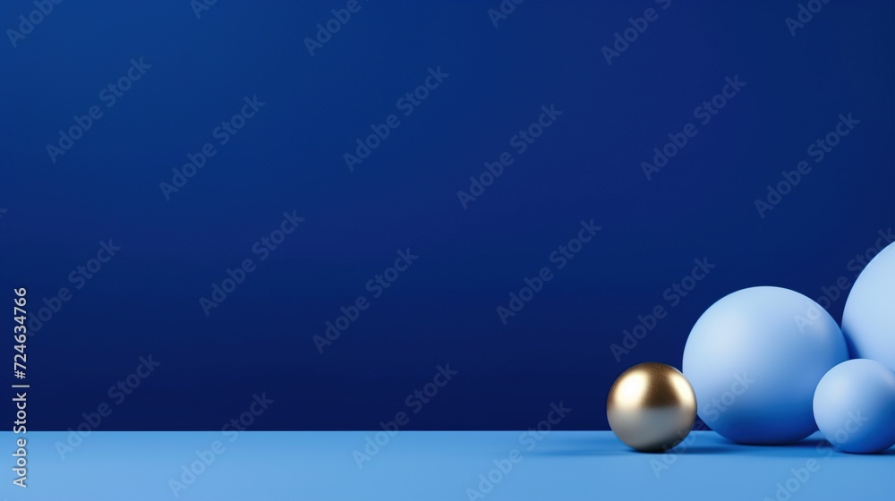 A minimalist composition of spheres in shades of blue with a single golden sphere, conveying concepts of uniqueness, harmony, and simplicity. Ideal for corporate backgrounds, design elements A minimalist composition of spheres in shades of blue with a single golden sphere, conveying concepts of uniqueness, harmony, and simplicity. Ideal for corporate backgrounds, design elements
