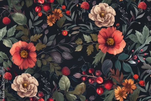 A rustic, seamless floral pattern.