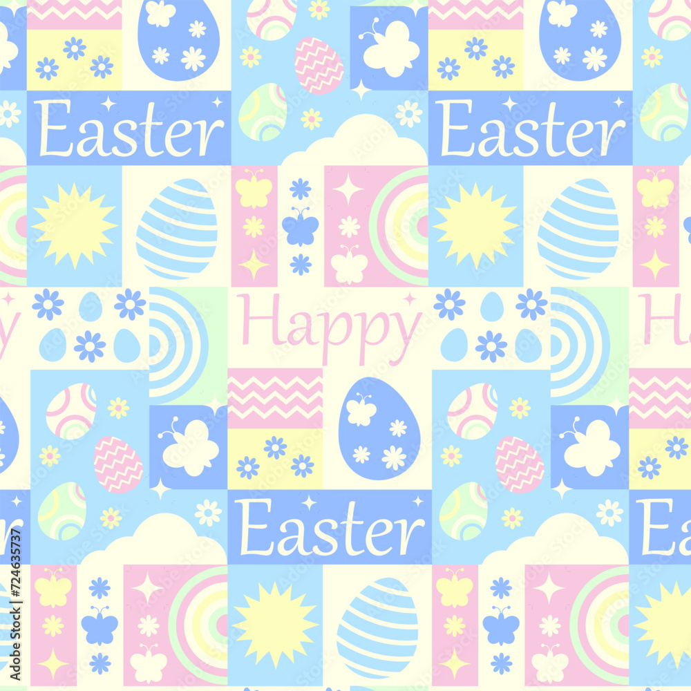 A spring pattern of rectangles for Easter. Colorful Easter eggs. Illustration in the flat style. Pastel colors.