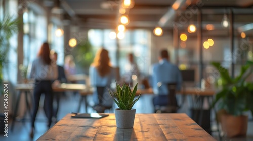 Describing an Office Environment with Casual-Dressed People and Blurry Bokeh ...