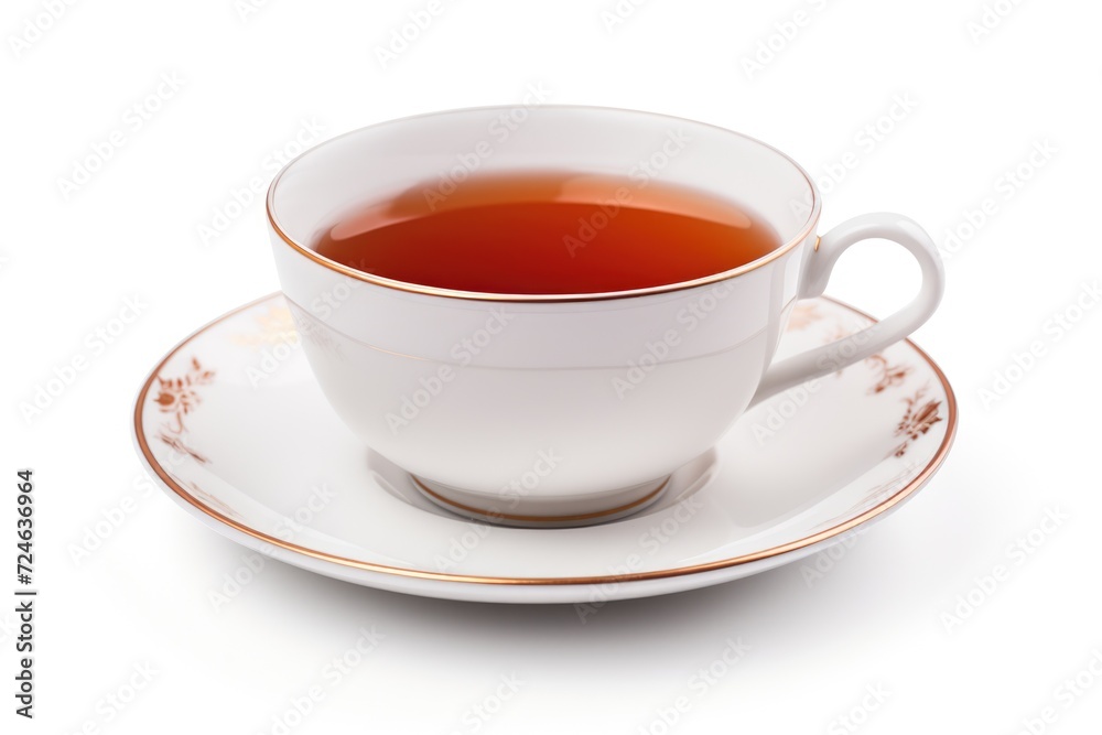 Isolated Cup of Tea on White Background. Hot Beverage Drink with a Mug and Saucer Isolated Cup of Tea on White Background. Hot Beverage Drink with a Mug and Saucer
