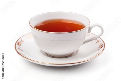 Isolated Cup of Tea on White Background. Hot Beverage Drink with a Mug and Saucer