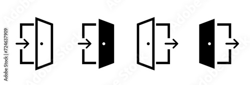 Exit and entry icon set. Open the door icon. Exit and entrance icons set isolated. Vector illustration