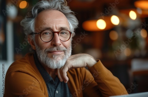 middle aged guy showing his face with laptop and smiling