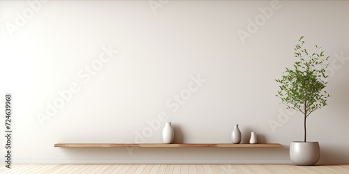 Minimalist interior living area with open space for product display or promotional text.