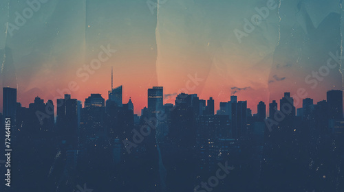 City skyline at sunset
