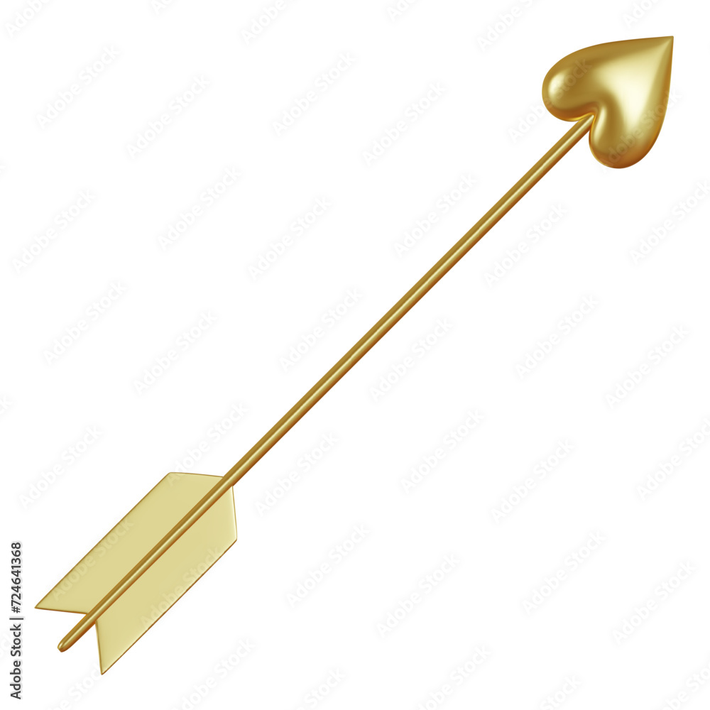 Golden Arrow pointing right up, the tip in form of heart. Valentines day card. Realistic 3d Icon isolated on white background. Vector illustration Golden Arrow pointing right up, the tip in form of heart. Valentines day card. Realistic 3d Icon isolated on white background. Vector illustration
