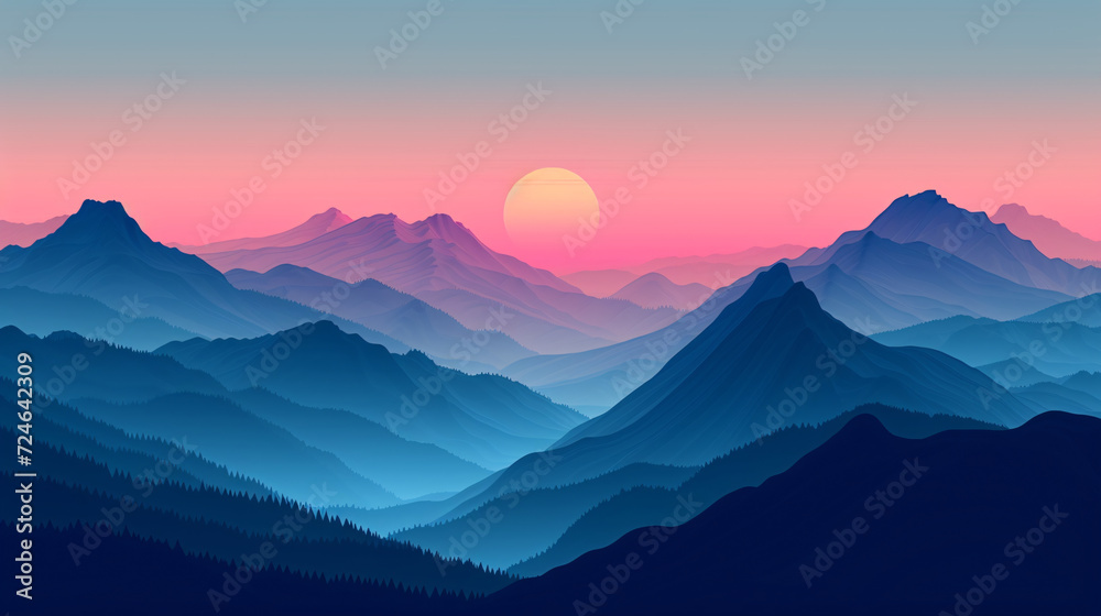The sun rises over the mountain range.