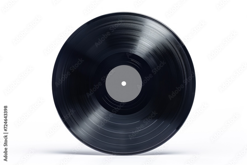 A black vinyl record on a white backdrop alone A black vinyl record on a white backdrop alone