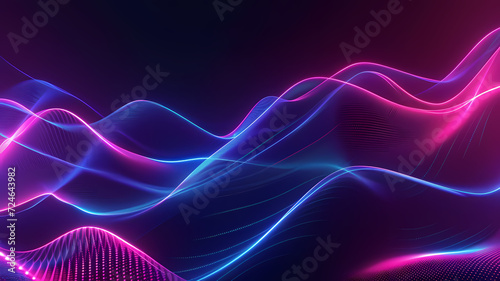 Abstract Neon Waves on a Digital Backdrop