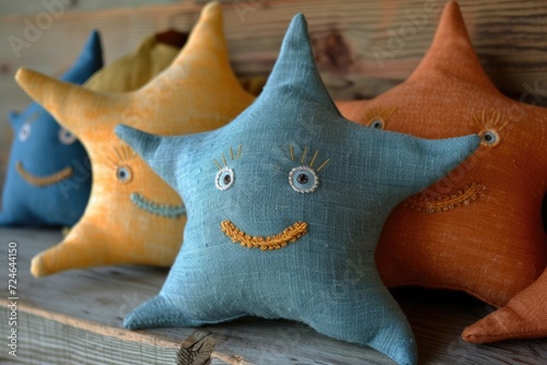 Adorable star pillow made of fabric with eyes photo