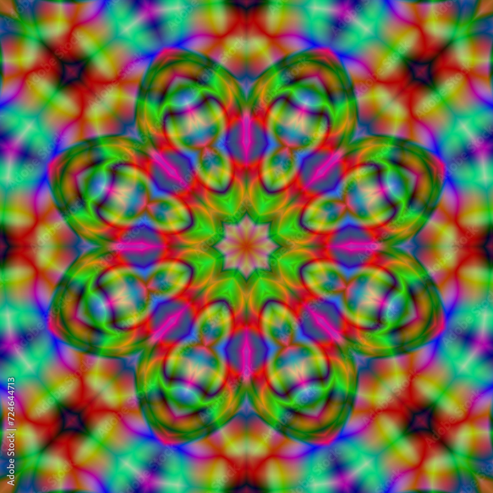 Graphic mandala with repeating elements, kaleidoscope background. Poster design template.