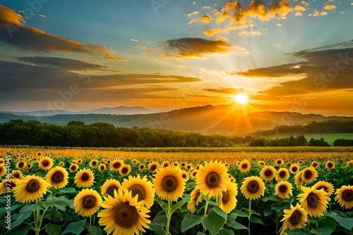 Capturing the Awe-Inspiring Symphony of Sunflowers Dancing Amidst the Serenade of a Sunset Sky"