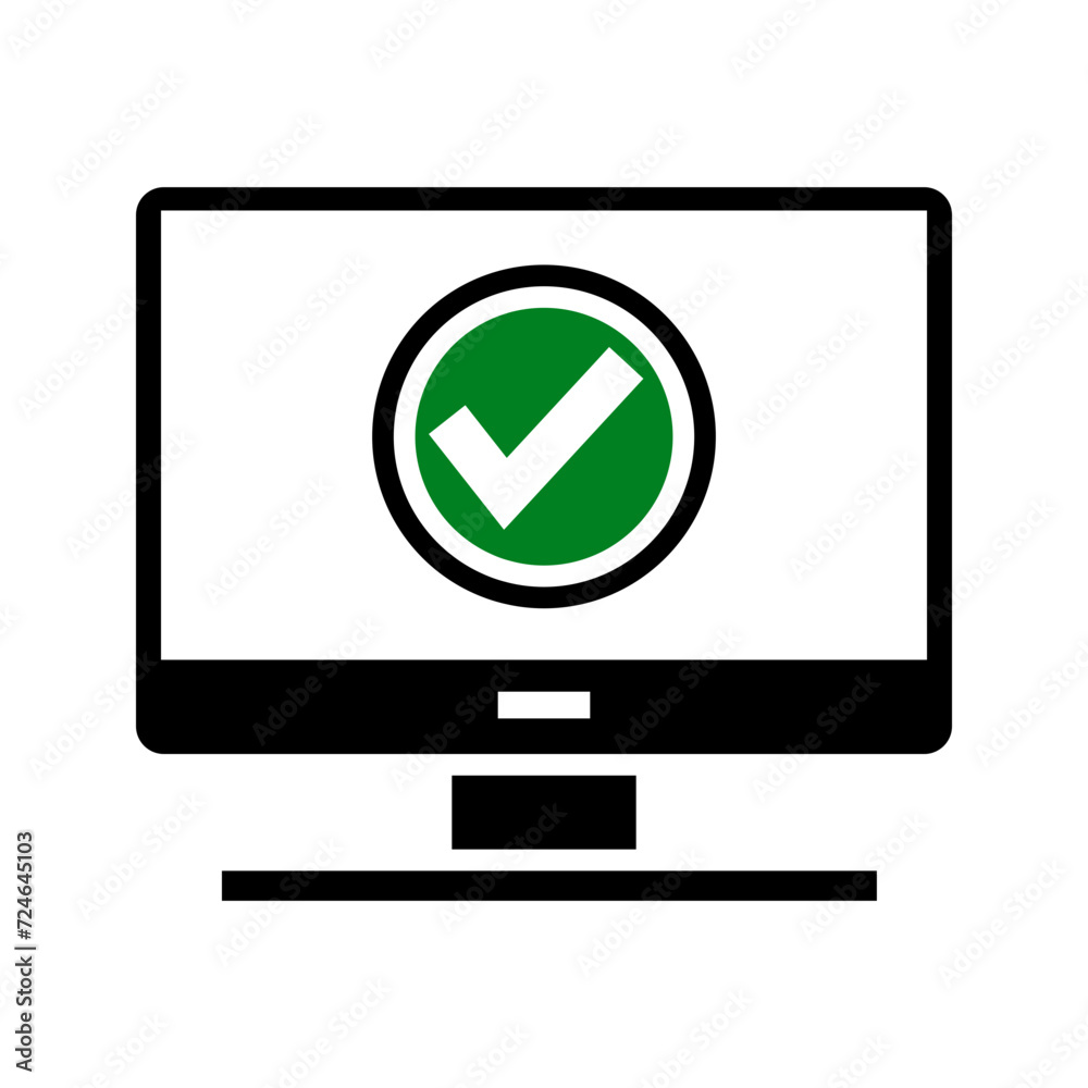 computer monitor with check mark icon vector