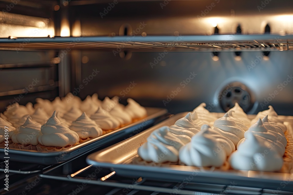 Baking sheets with meringues cook in oven homemade sweet pastry Baking sheets with meringues cook in oven homemade sweet pastry