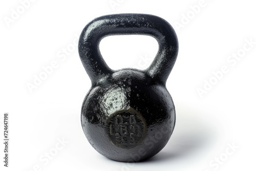 Black cast iron kettlebell isolated on a white background coated with powder