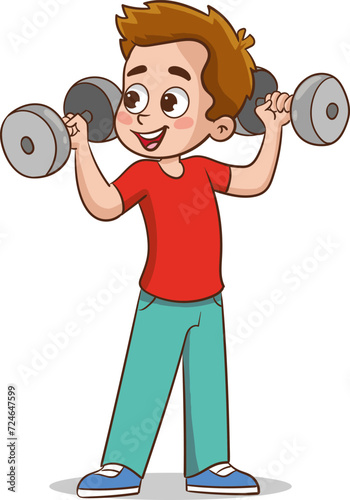 vector illustration of a Kid Boy Exercising with Dumbbells