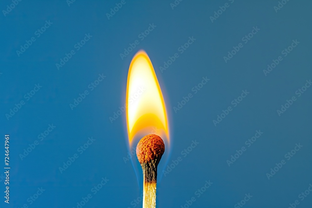 Blue background with matchstick and flaming head