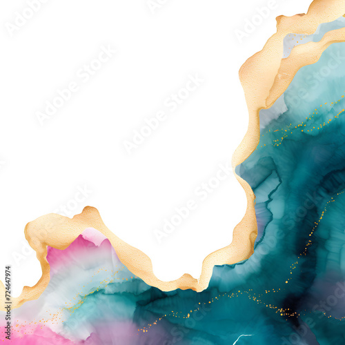 Pink, Turquoise and Gold Foil Glitter, Watercolor, Sparkle, Agate Geode Border Frame, Slice, on transparent background, PNG