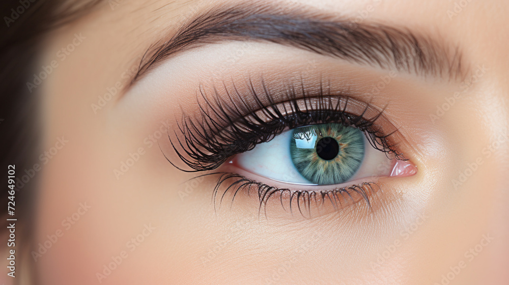 Eyelash Extension Procedure. Close-up of an eye with long and thick eyelashes, eyes visage. Woman eye with long false eyelashes. Cosmetics and make-up Eyelash Extension Procedure. Close-up of an eye with long and thick eyelashes, eyes visage. Woman eye with long false eyelashes. Cosmetics and make-up