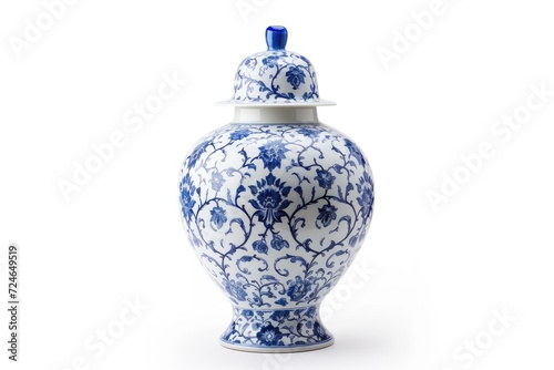 Ceramic table lamp in blue and white isolated