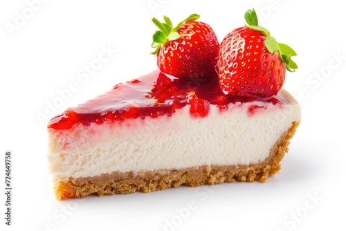 Cheesecake with strawberries on a white backdrop