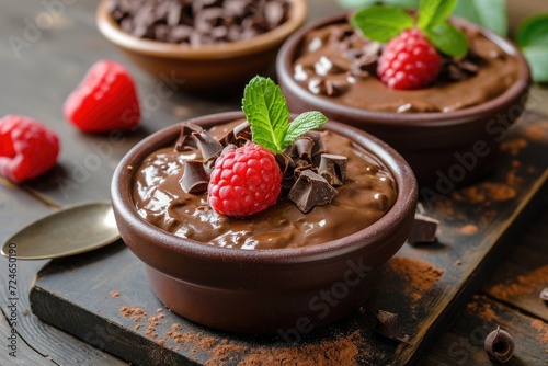 Chocolate puddings are a type of dessert with chocolate taste photo
