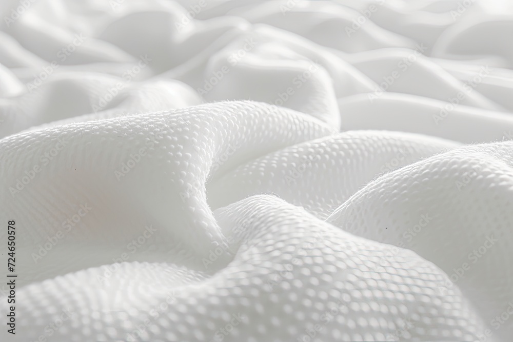 Clean fluffy white fabric backdrop with macro shot on thread detailed mattress textures with copious copy space made of soft synthetic fibers and textile mater Clean fluffy white fabric backdrop with macro shot on thread detailed mattress textures with copious copy space made of soft synthetic fibers and textile mater