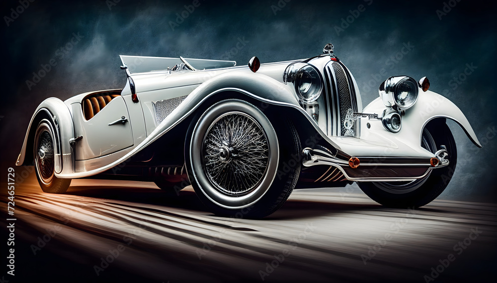A white vintage classic car. Race, speed, elegance theme. Generative AI.