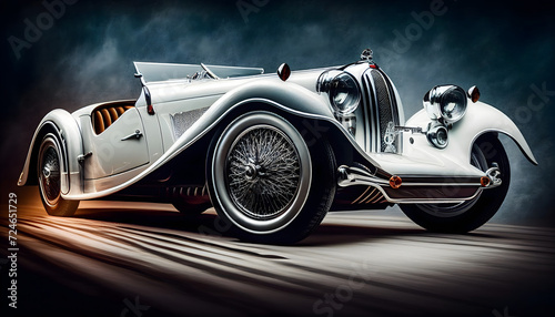 A white vintage classic car. Race, speed, elegance theme. Generative AI. photo