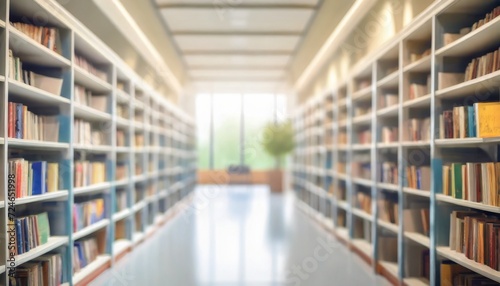 abstract blurred empty college library interior space blurry classroom with bookshelves by defocused effect use for background or backdrop in book shop business or education 
