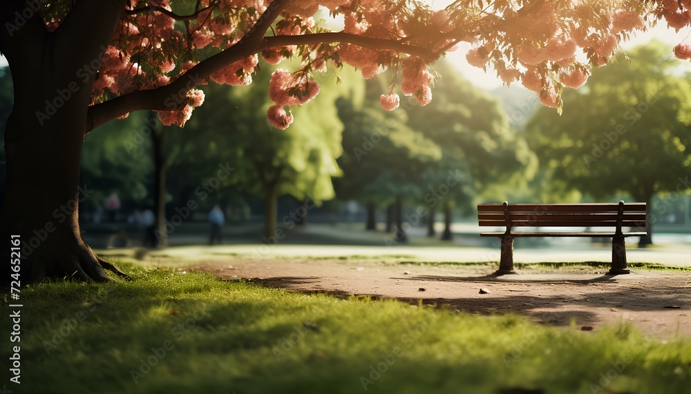 bench in the park. tree in the park. spring time in park with blooming cherry tree and sunshine. spring and bench bench in the park. tree in the park. spring time in park with blooming cherry tree and sunshine. spring and bench